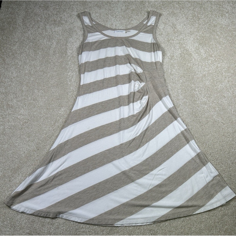 Calvin Klein Womens Size 12 Brown‎ & White Striped Tank Dress Summer